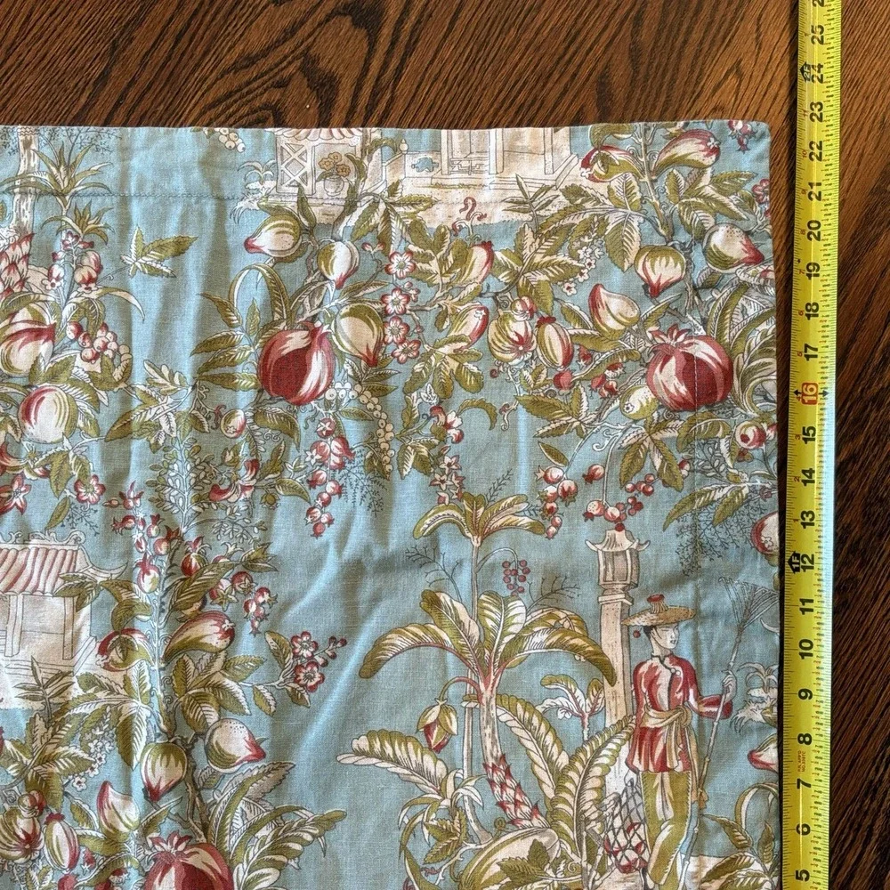 RARE POTTERY BARN Asian Toile Chinoserie Pagoda Linen-Cotton Standard Sham EUC